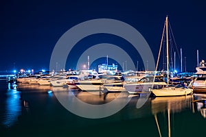 Ships in the harbor in the summer night. Black Sea, Sochi, Europe