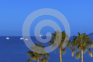 Ships on Mediterranean Sea near the shores of Cannes