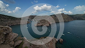 Ships move along the seashore. Timelapse.