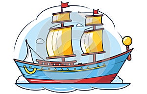 ships in the ocean with a seagull vector, ships water transport vector illustration