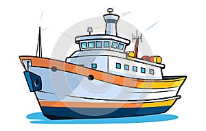 ships in the ocean with a seagull vector, ships water transport vector illustration