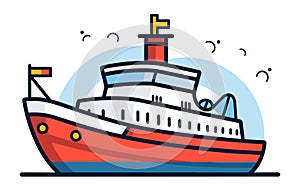 ships in the ocean with a seagull vector, ships water transport vector illustration