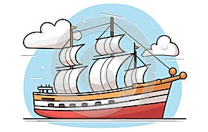 ships in the ocean with a seagull vector, ships water transport vector illustration