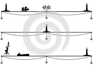Ships, palm , lighthouse and anchor