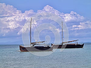 Ships in a picturesque bay Indian Ocean, Nosi Be, Madagascar