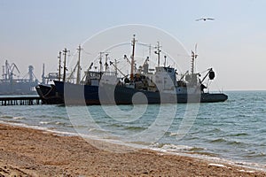 Ships at the pier of Azov Sea, Ukraine, Seascape