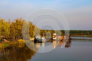 Ships on Pripyat river, Chernobyl exclusion zone