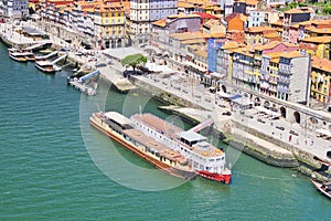 Ships on river Duoro in the city of Porto