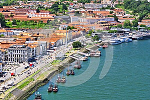 Ships on river Duoro in the city of Porto