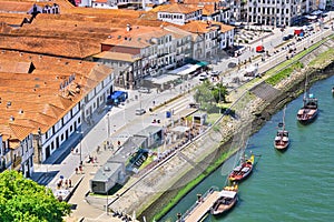 Ships on river Duoro in the city of Porto