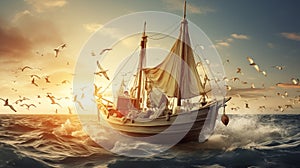 Ships sail through turbulent seas with unwavering travelers.AI Generated
