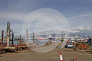 Ships and shore of the bay in Reykjavik