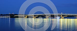 Ships on shore, bridge, night surface