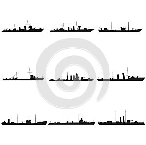 Ships silhouettes set Vector black icon on white