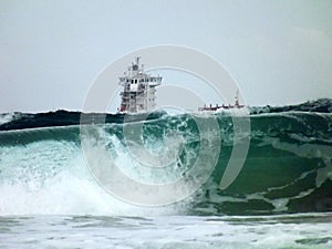 Ships and storm in the port of Ashdod. Israel.