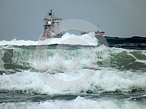 Ships and storm in the port of Ashdod. Israel.