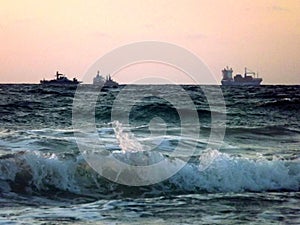 Ships and storm in the port of Ashdod. Israel.