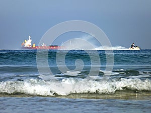 Ships and storm in the port of Ashdod. Israel.