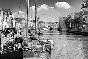 Ships in the Thorbeckegracht, Zwolle, taken from the Pelserbrug