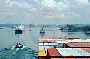 Ships during transit through the Panama Canal.