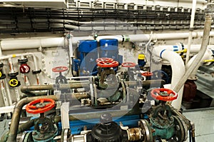 Ships valves, main engine - engineering interior