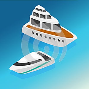 Ships yachts boats isometric icons set vector illustration