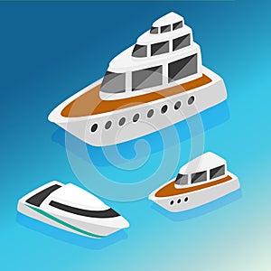 Ships yachts boats isometric icons set vector illustration