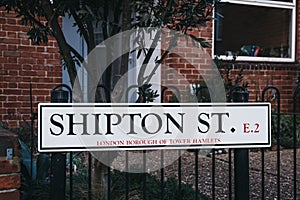 Shipton Street street name sign in London, UK