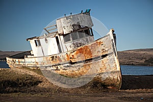 Shipwreck. Abandoned Wooden Boat.