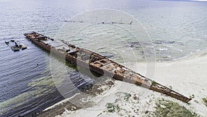 Shipwreck bay, ORP Wicher, ORP Grom, on Hel, aerial view