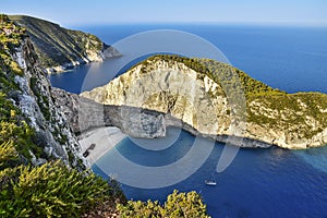 Shipwreck bay zakynthos, beach ship in Greece