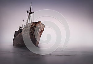 Shipwreck on the beach near Gytheio in Greece