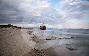 Shipwreck on the beach near Gytheio in Greece