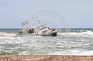 Shipwreck on beach, Skeleton Coast photo