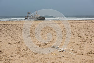 Shipwreck on beach, Skeleton Coast, Namibia