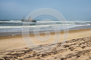 Shipwreck on beach, Skeleton Coast, Namibia