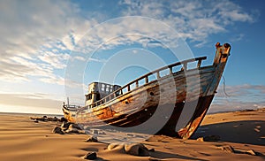 A shipwreck on the beach of the Skeleton Coast of Namibia
