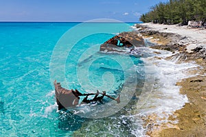 Shipwreck on the Caribbean Shores of Bimini Island, The Bahamas