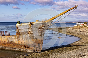 A shipwreck on the coast near Punta Arenas in southern Chile, Patagonia, South America