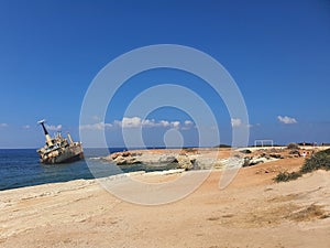 A shipwreck at the coast of Peyeia town in Cyprus