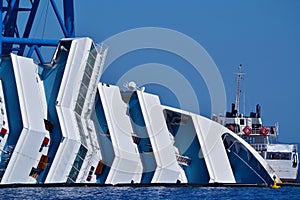 Shipwreck of a cruise ship near to Giglio island, Italy