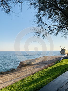 Shipwreck on Cyprus Paphos view of sea coast photo