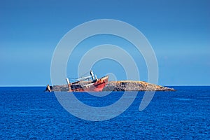 Shipwreck at Diakofti in Kythera island in Greece.