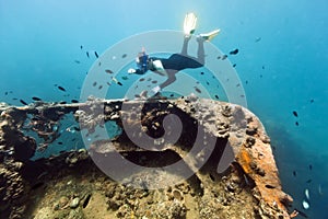 Shipwreck and diver photo