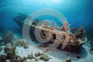 shipwreck encrusted with coral and other aquatic life