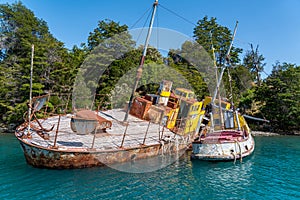 Shipwreck in the General Carrera Lake in Chile, Patagonia, South America