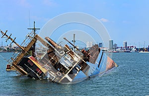 A shipwreck in Mersin harbor.Turkey