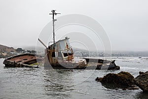 Shipwreck off the coast at Cayucos, California, the Point Estero