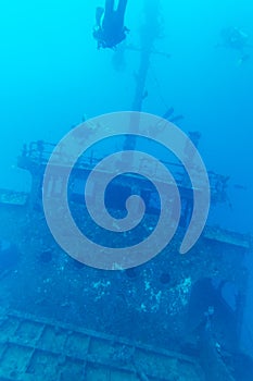 Shipwreck and Scuba Diver, Maldives