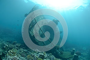 Shipwreck in shallow water